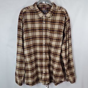 Eddie Bauer Tan and Brown Plaid Button-Down Men's Shirt Size XXL